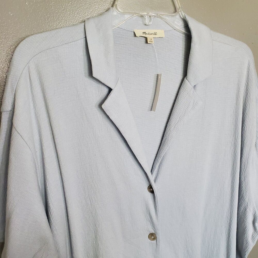 Madewell Camp Shirt Womens Size 1X Knit Lightspun Light Blue Button Up New NF804 - Picture 3 of 11
